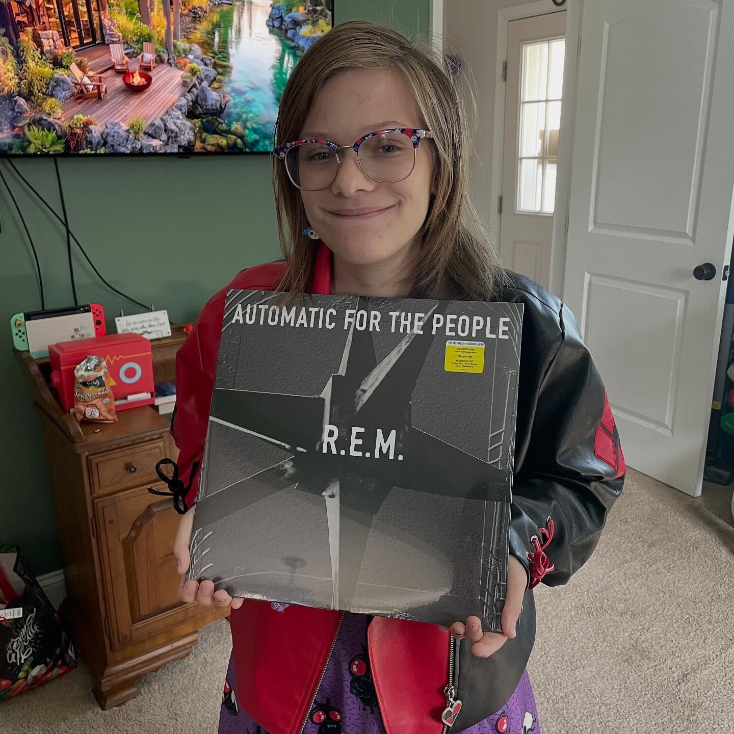 My kiddo wanted to go to @therecordshop.pa this weekend. She asked me which ones were my favorite albums and she picked R.E.M., Automatic for the People. This was the first R.E.M. album I ever listened to as well. 
I am really excited to listen to this with her. 
#vinylrecord #rem #album #automaticforthepeople